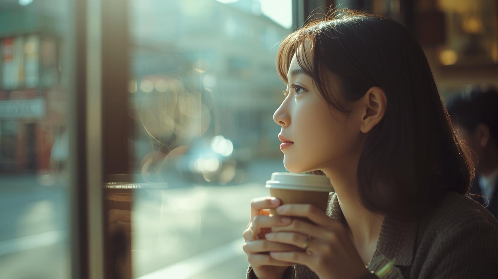 カフェで考える女性